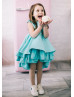 Sea Blue Satin Twirl Flower Girl Dress